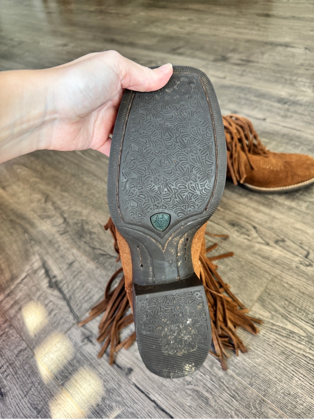 Ariat Tan Carmel Brown Fringe Squaretoed Suede Western Cowgirl Boots - Picture 7 of 8